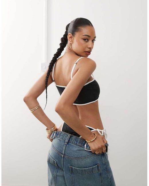 Collusion Black Scoop Neck Contrast Binding Bikini Top
