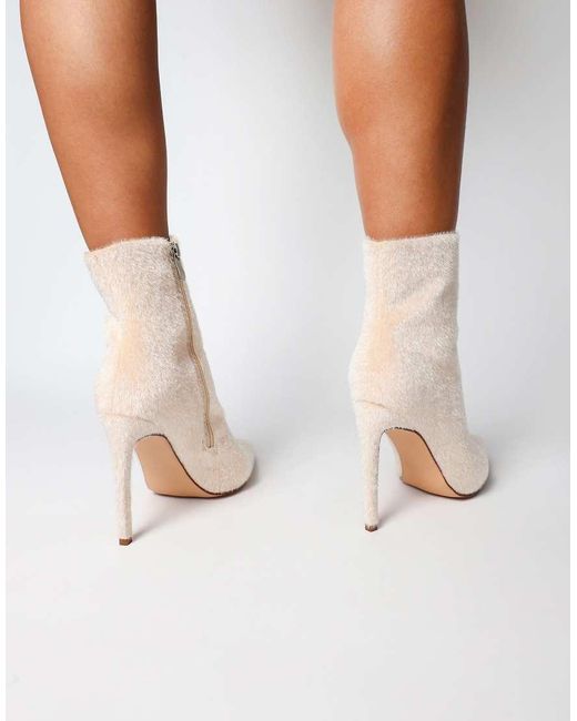 SIMMI White Harvie Faux Pony Hair Heeled Ankle Boots