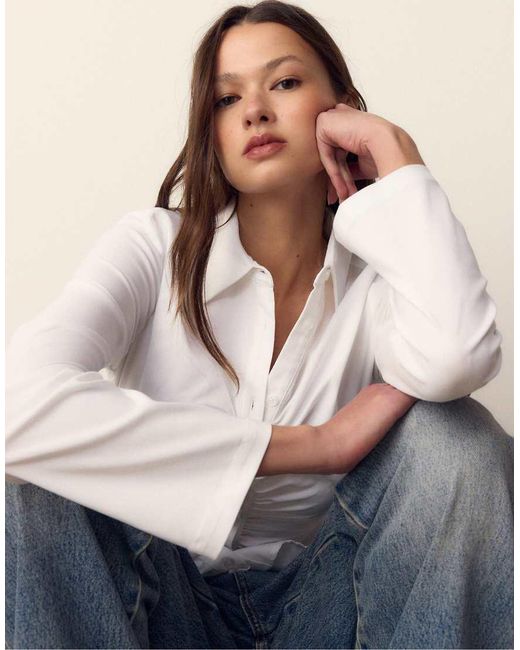 Stradivarius Blue Plain Gathered Shirt