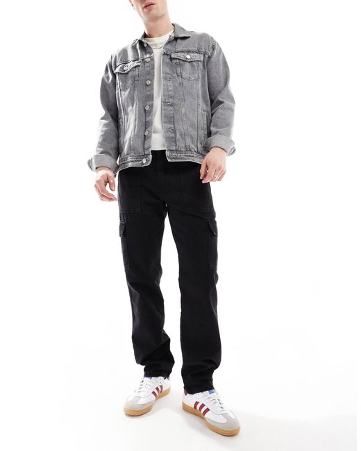 Don't Think Twice Gray Dtt Rigid Straight Fit Cargo Jeans for men