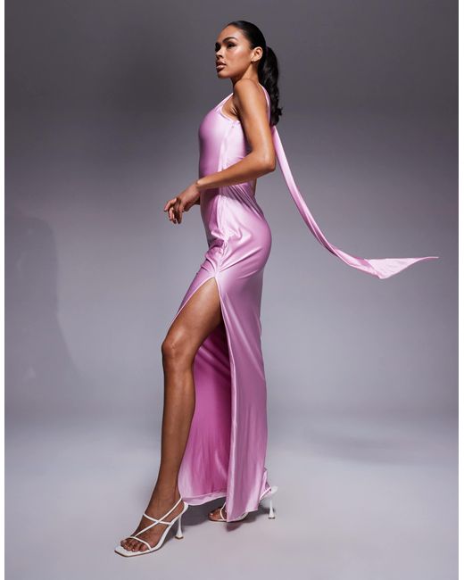 Oh Polly Purple Sheril Scarf Neck Maxi Dress