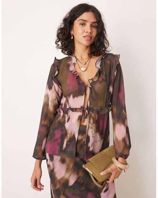 Pretty Lavish Brown Long Sleeve Ruffle Top