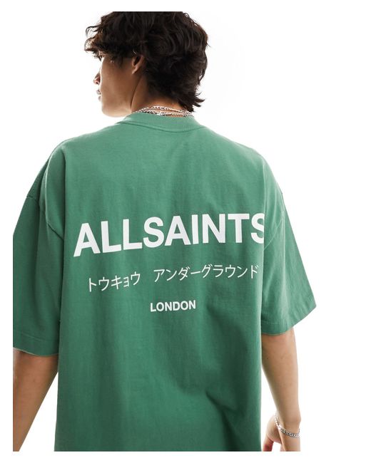 AllSaints Green Underground Oversized T-shirt for men