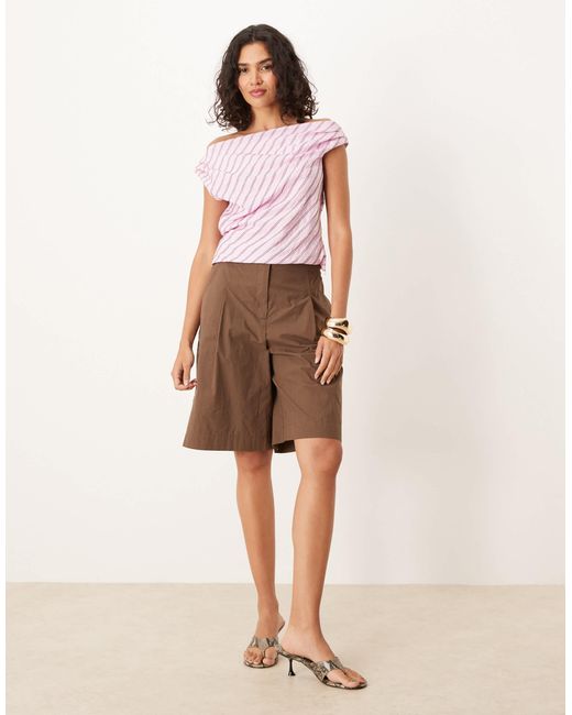 Top d'ensemble drapé en modal à épaules dénudées et rayures - rose ASOS en coloris Red