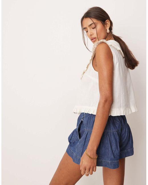 Free People Blue Fleur Tiered High Waist Denim Shorts