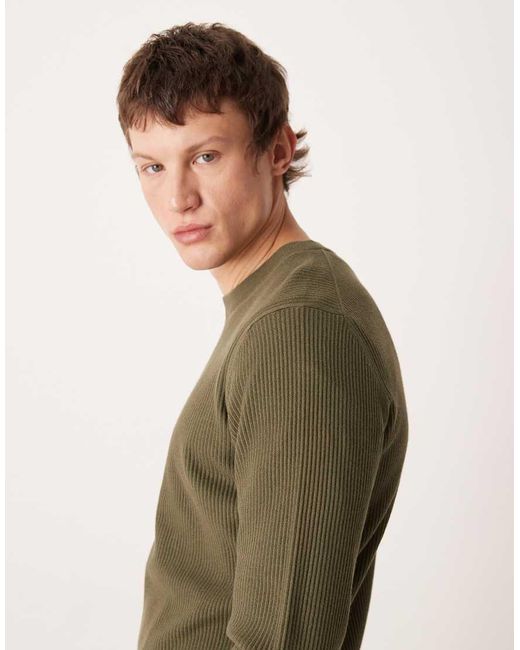 Mango Green Cotton Mix Crew Neck Jumper for men