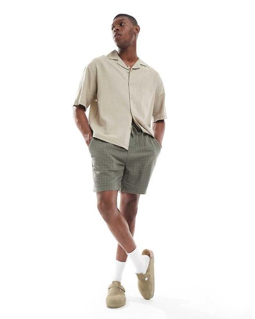 Only & Sons Green Textured Linen Mix Short for men