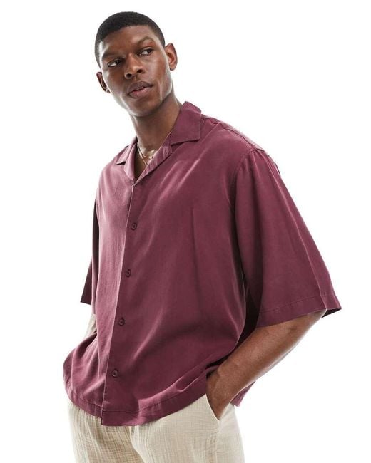 ASOS Red Boxy Premium Oversized Revere Shirt With Half Sleeve for men