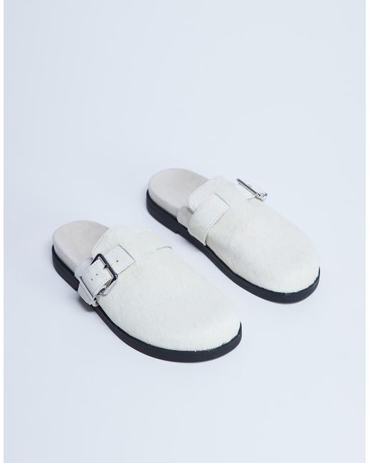 TOPSHOP White Amy Real Leather Slip On Mules With Buckle