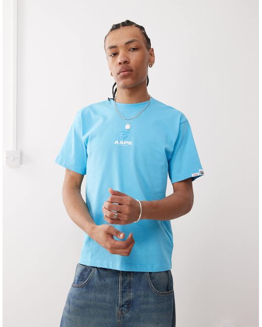 Aape By A Bathing Ape Blue Aape By A Bathing Ape Logo Back Print T-shirt for men