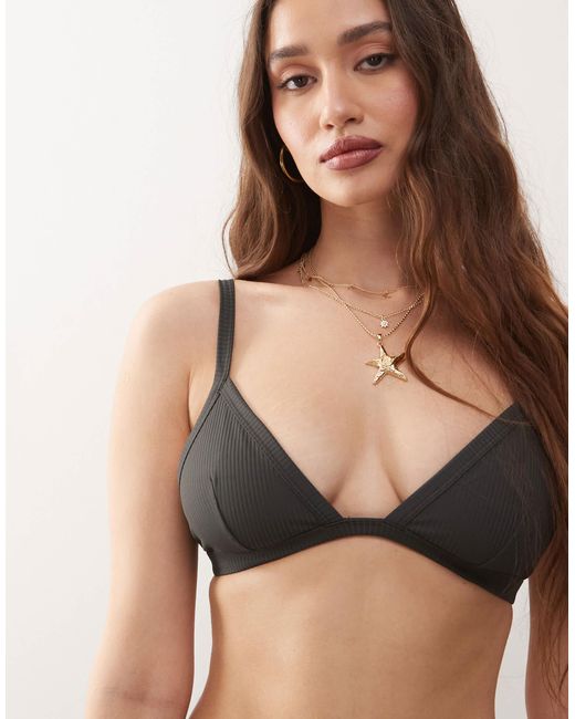 Weekday Brown Ribbed Triangle Bikini Top