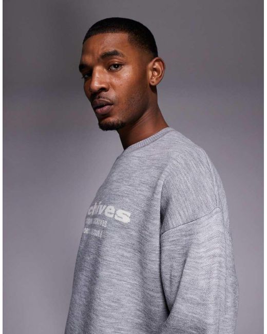 ASOS Gray Oversized Knitted Jumper With Achieves Graphic for men