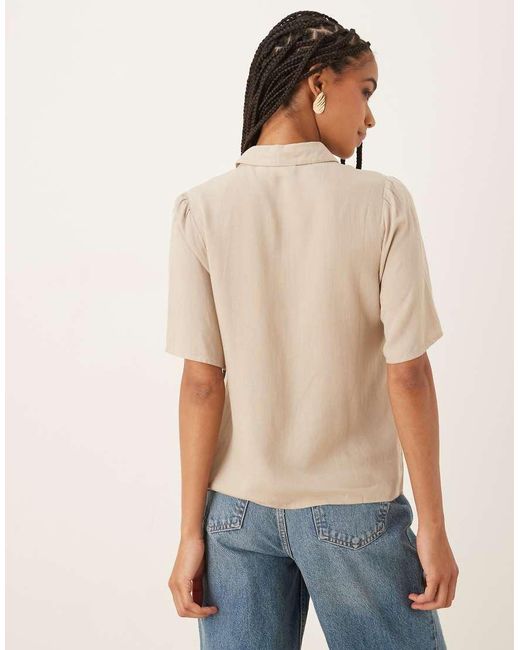 Vila Blue Linen Touch Flutter Sleeve Shirt