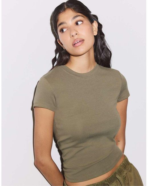 Stradivarius Natural Basic Short Sleeve Round Neck T-Shirt