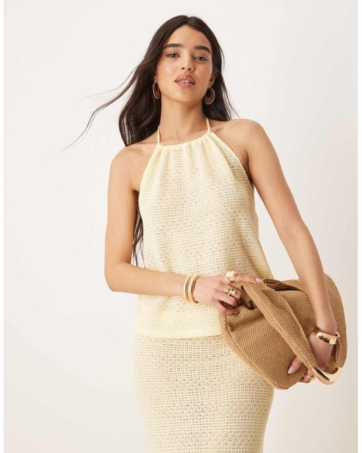 Gina Tricot Natural Co-ord Halterneck Crochet Top