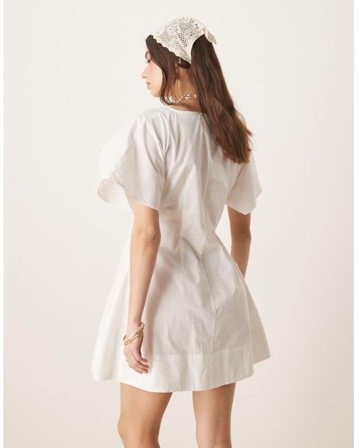 ASOS Natural V Neck Short Sleeve Mini Dress With Narrow Pintucks
