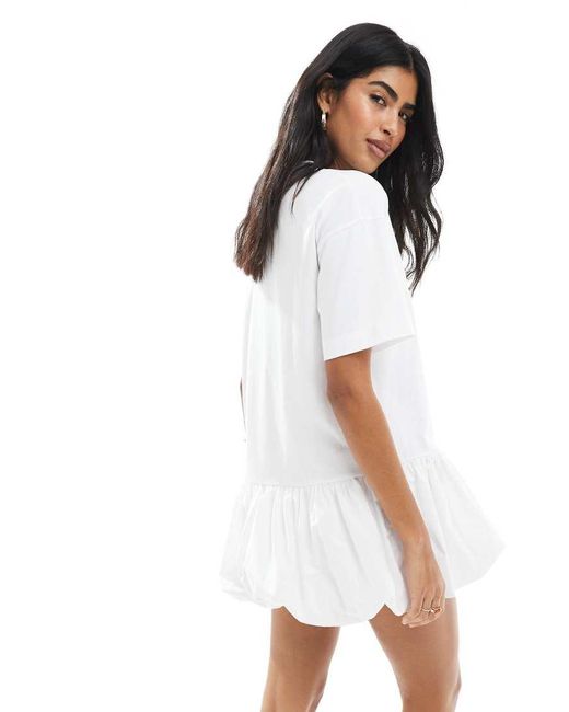 Miss Selfridge White Poplin Soft Rib Knit Dropped Waist Dress