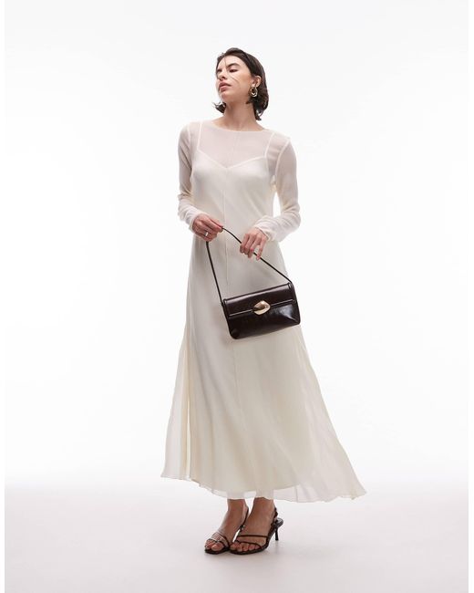 Mango White – 2-in-1-midikleid aus elfenbeinem netzstoff mit ziernaht