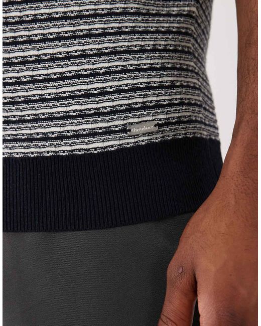 Threadbare Gray Cotton Rich Textured Knit Polo Top for men