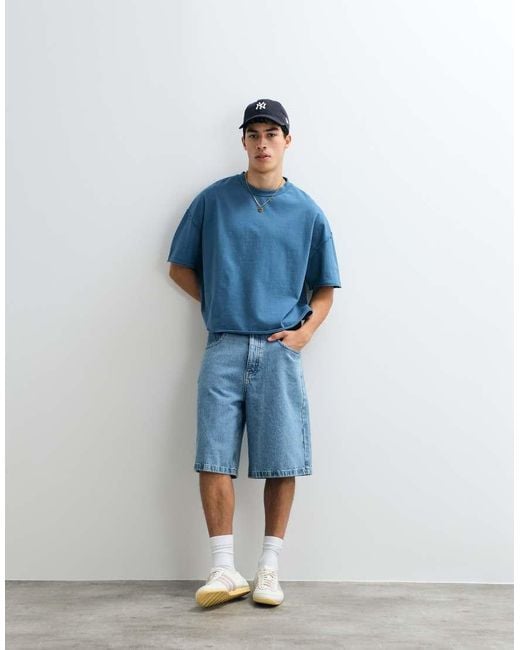 ASOS Blue Heavyweight Boxy Oversized T-shirt With Raw Hem for men