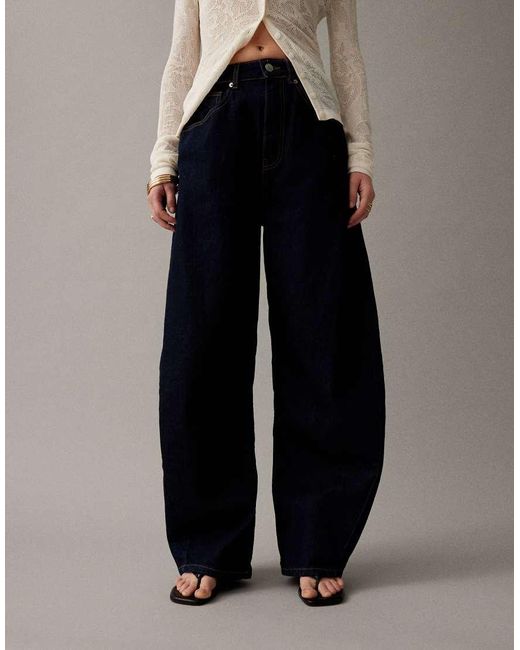 ASOS Blue High Waisted Horseshoe Barrel Leg Jeans