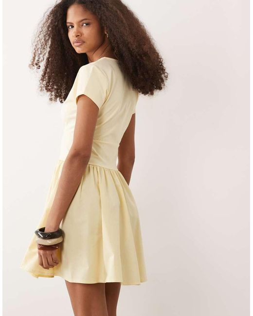 ASOS Natural Hybrid Button-front Mini Dress With Poplin Skirt