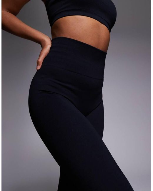 4505 Black Tall Seamless Baby Rib High Waist Gym Leggings