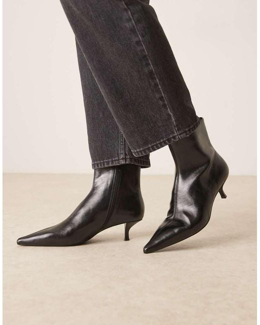 Mango Black Kitten Heel Pointed Ankle Boots