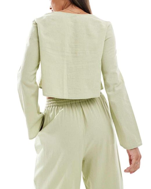ASOS Green Kayla Mix And Match Long Sleeve Tie Front Beach Top