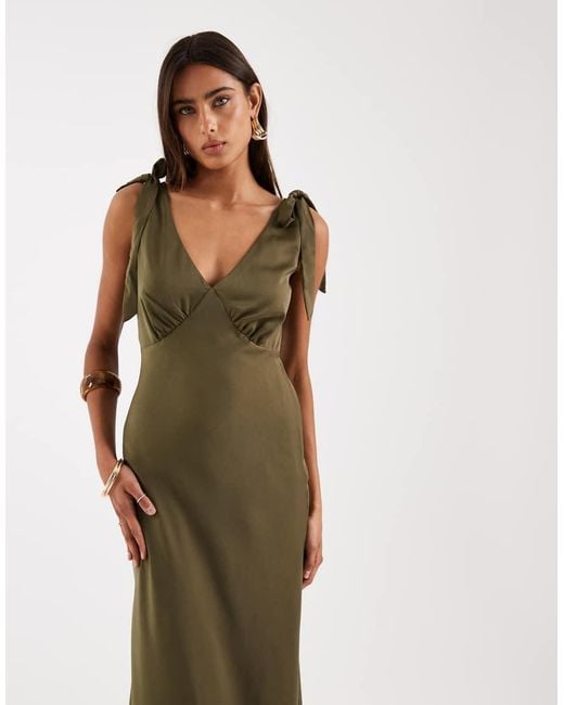 New Look Green Tie Shoulder Satin Midi Dress