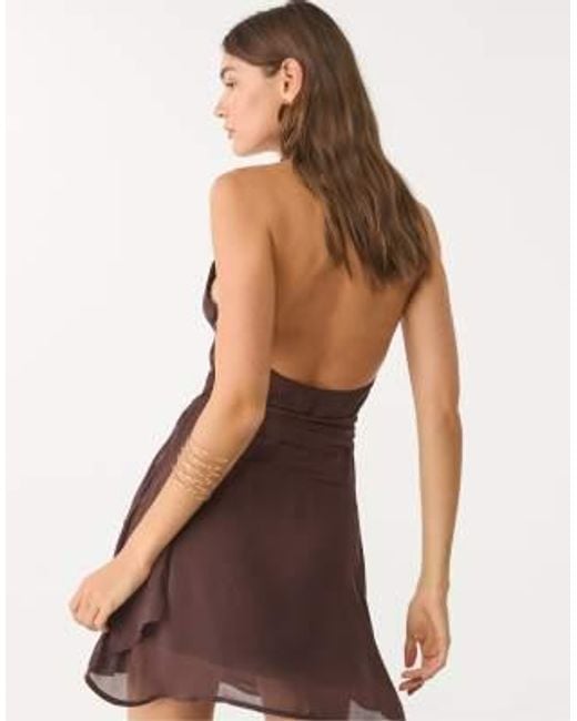 Stradivarius Brown – kurzes, fließendes neckholder-kleid