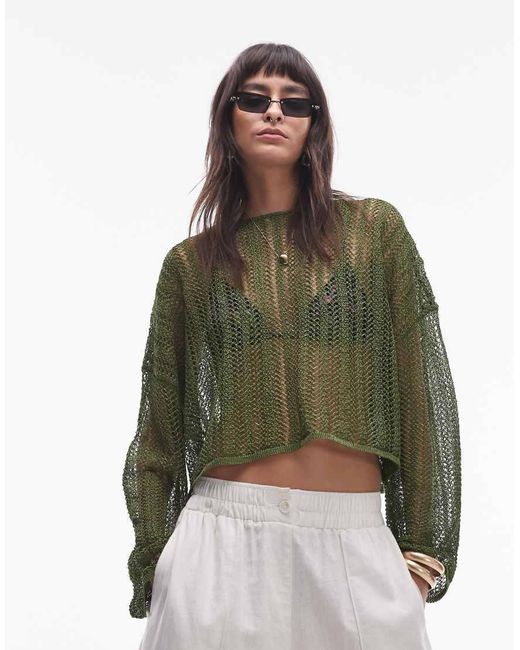 TOPSHOP Green Sheer Knit Jumper
