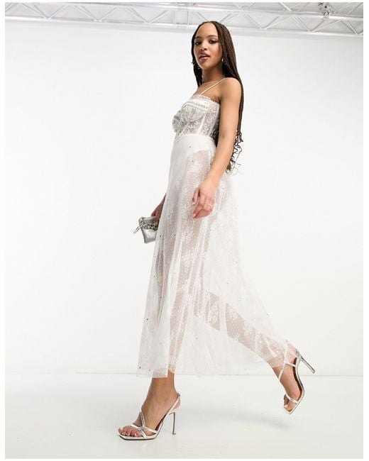 Miss Selfridge White Premium Embellished Premium Cami Corset Maxi Dress