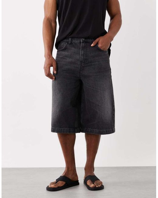 ASOS Black Longer Length Denim Jorts for men