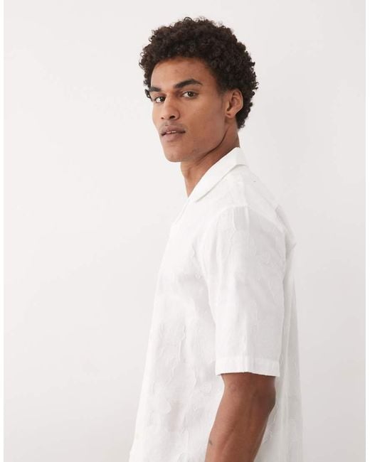 Mango White Textured Floral Shirt for men