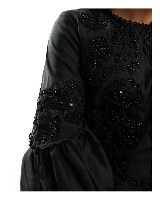 ASOS Black High Neck Embroidered Embellished Mini Dress With Pephem