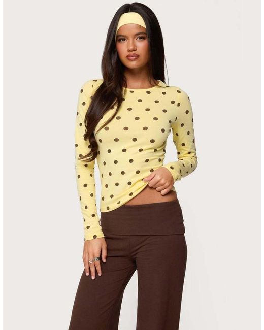 Edikted Yellow Maricelle Polka Dot Long Sleeve T Shirt