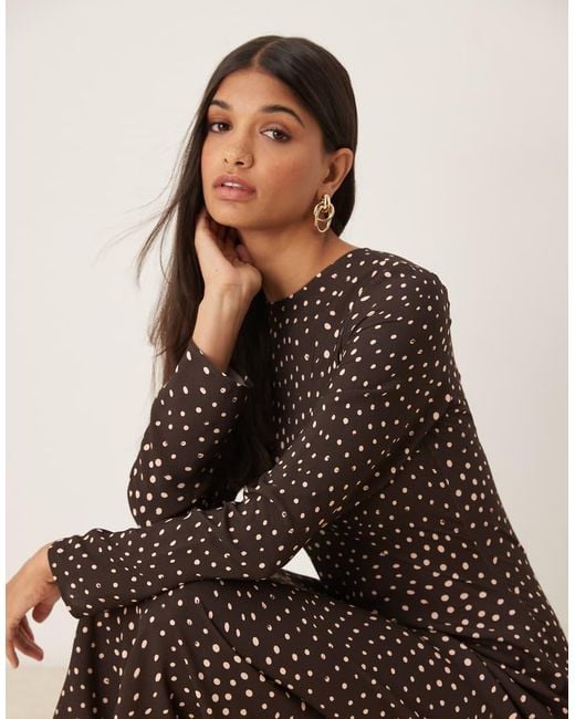 ASOS Brown Crew Neck Long Sleeve Maxi Dress