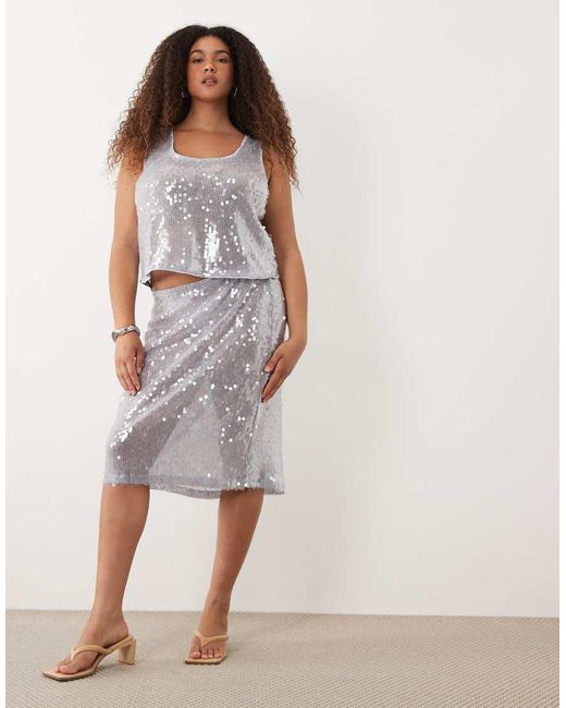 ASOS Purple Asos Design Curve Co-Ord Glass Sequin Scoop Neck Cropped Cami