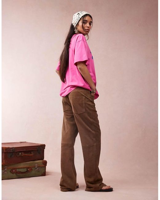 ASOS Broek Met Rechte Pijpen En Suède Inzetstukken in het Pink