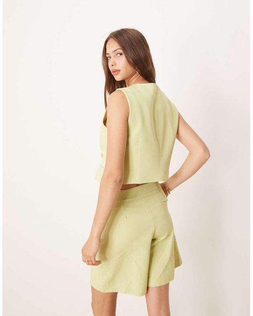 ASOS Green Linen Blend Asym Wrap Waistcoat Co Ord