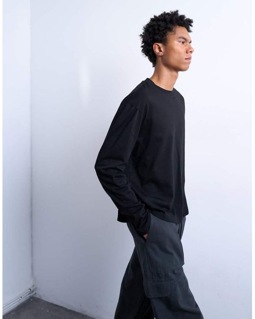 Topman Blue Relaxed Cropped Fit Long Sleeve T-shirt for men