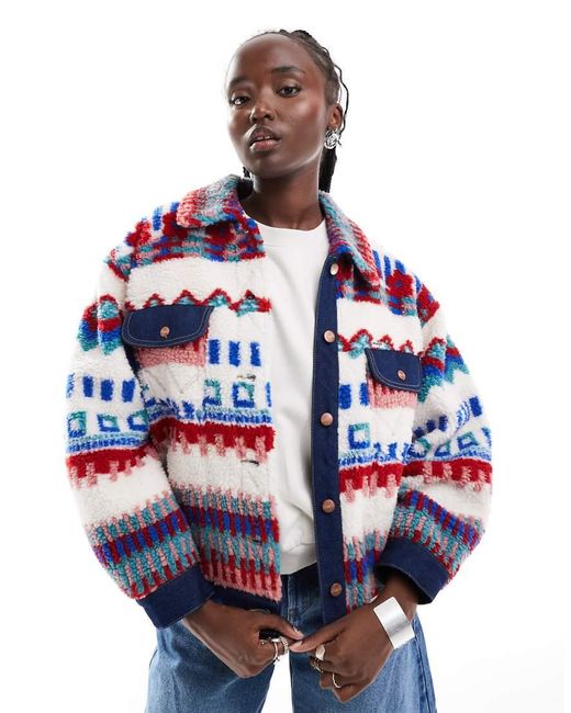 Wrangler Blue Aztec Borg Trucker Jacket