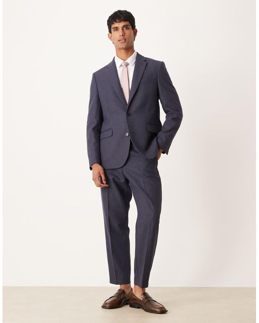 ASOS Blue Regular Wool Suit Jacket With Pinstripe for men