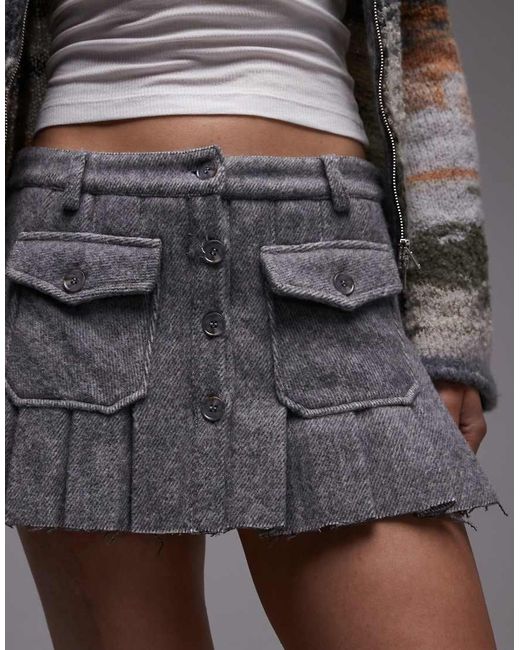 emory park Gray Felted Pocket Detail Mini Skirt