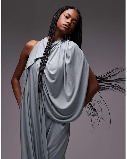 ASOS Gray Modal Draped One Shoulder Maxi Dress