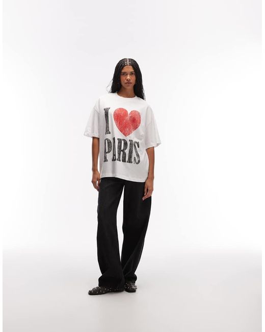ASOS Red Oversized T-shirt With Distressed 'i Love Paris' Graphic