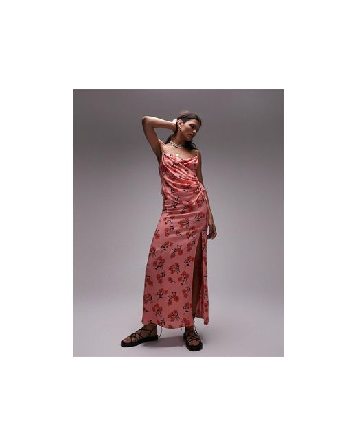 TOPSHOP Pink Co-ord Cherry Blossom Split Maxi Skirt