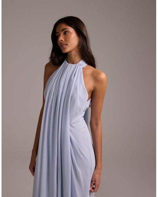 ASOS Blue Bridesmaids Grecian Draped Halter Maxi Dress