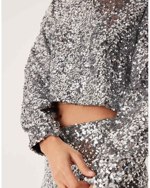 Vila Gray Long Sleeve Sequin Top Co-Ord